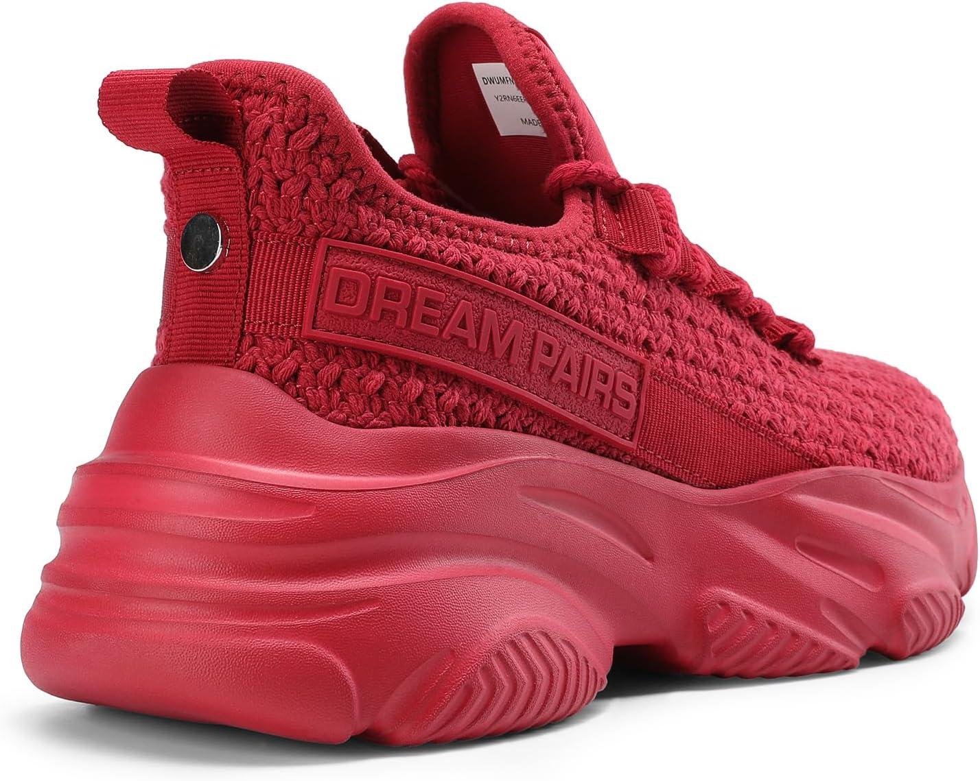 imageDREAM PAIRS Womens Platform Chunky Fashion Sneakers Slip on Walking Stylish Lightweight Classic Casual SneakerRed