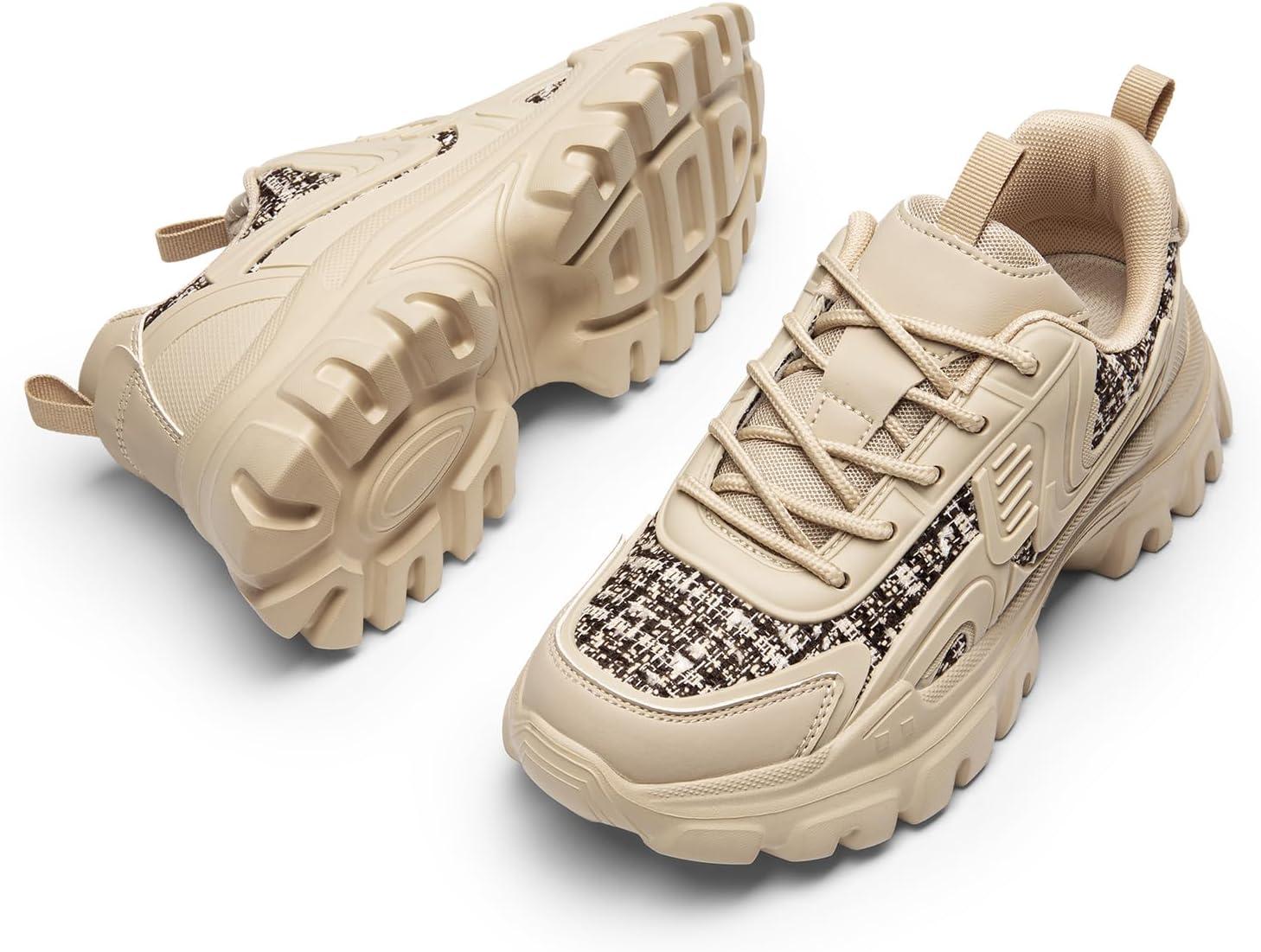 imageDREAM PAIRS Womens Platform Chunky Fashion Sneakers Y2K Maeve LaceUp Comfortable Sneakers Casual Walking ShoesSize 85ApricotSDFN2419W