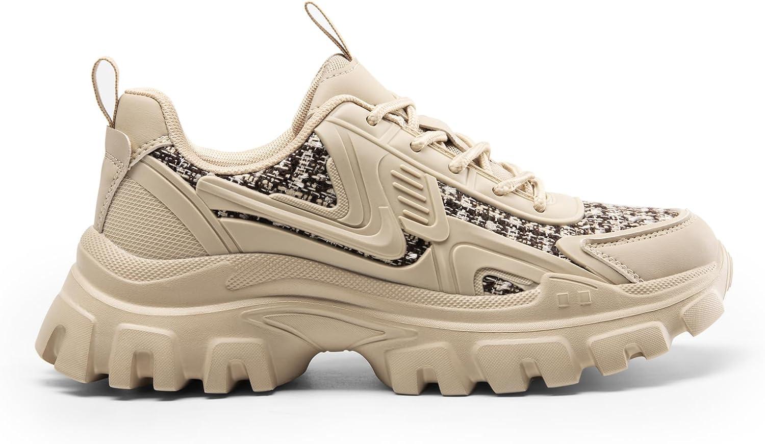 imageDREAM PAIRS Womens Platform Chunky Fashion Sneakers Y2K Maeve LaceUp Comfortable Sneakers Casual Walking ShoesSize 85ApricotSDFN2419W