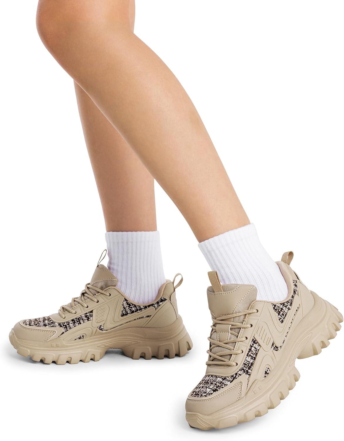 imageDREAM PAIRS Womens Platform Chunky Fashion Sneakers Y2K Maeve LaceUp Comfortable Sneakers Casual Walking ShoesSize 85ApricotSDFN2419W