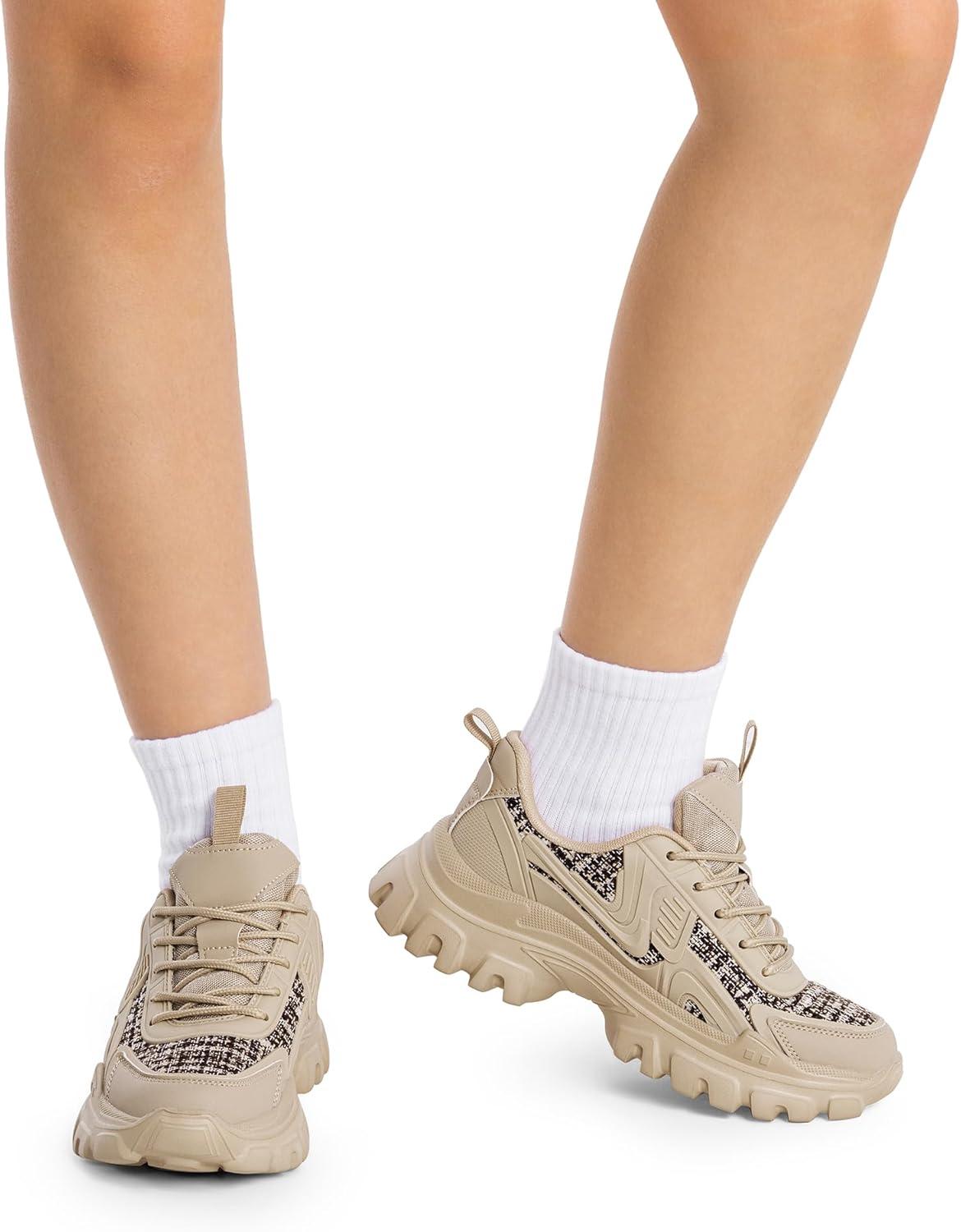 imageDREAM PAIRS Womens Platform Chunky Fashion Sneakers Y2K Maeve LaceUp Comfortable Sneakers Casual Walking ShoesSize 85ApricotSDFN2419W