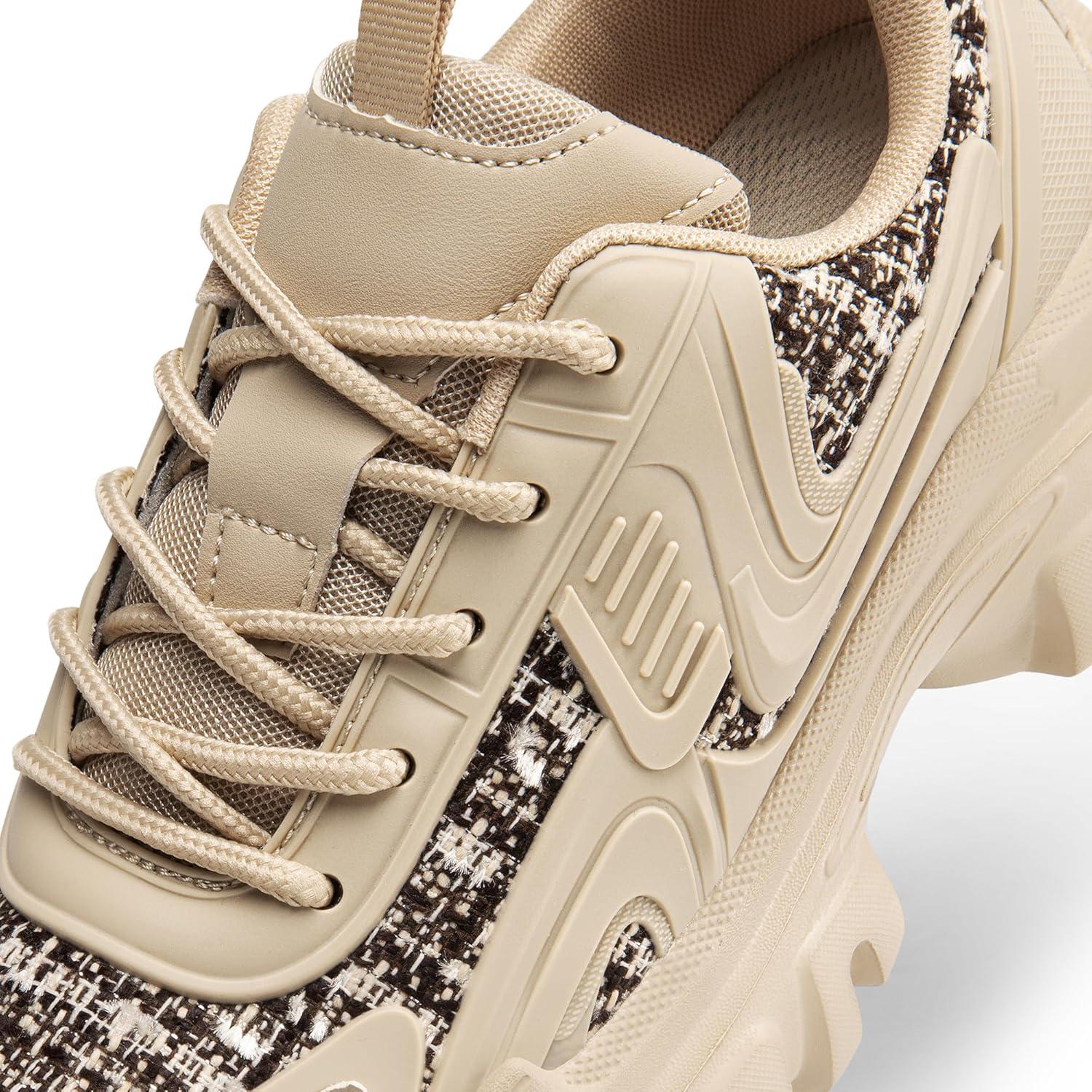 imageDREAM PAIRS Womens Platform Chunky Fashion Sneakers Y2K Maeve LaceUp Comfortable Sneakers Casual Walking ShoesSize 85ApricotSDFN2419W