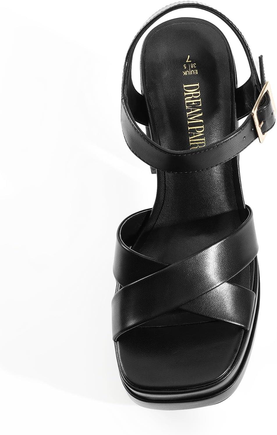 imageDREAM PAIRS Womens Platform Chunky Heels Square Open Toe Ankle Strap High Heeled Sandals Y2K Shoes for Party BrunchBlack