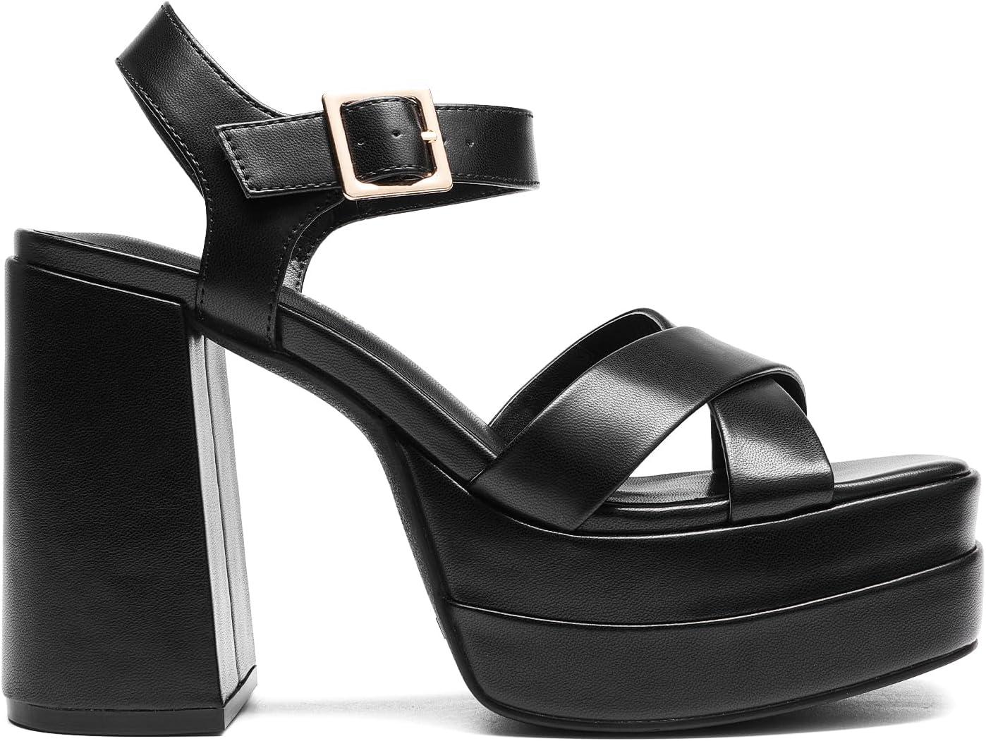 imageDREAM PAIRS Womens Platform Chunky Heels Square Open Toe Ankle Strap High Heeled Sandals Y2K Shoes for Party BrunchBlack