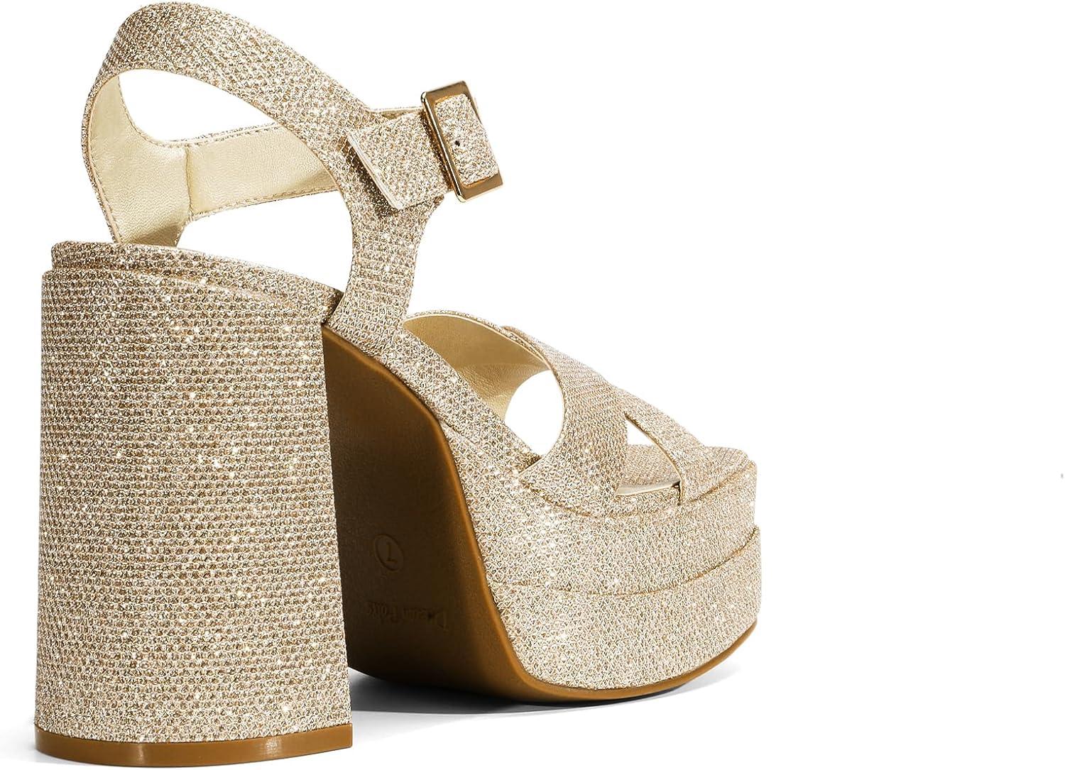 imageDREAM PAIRS Womens Platform Chunky Heels Square Open Toe Ankle Strap High Heeled Sandals Y2K Shoes for Party BrunchGoldglitter