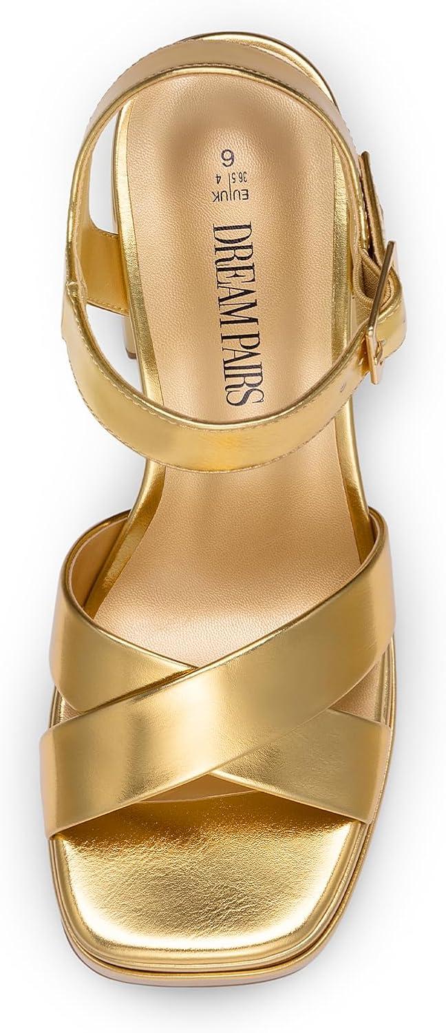 imageDREAM PAIRS Womens Platform Chunky Heels Square Open Toe Ankle Strap High Heeled Sandals Y2K Shoes for Party BrunchGoldmetallic