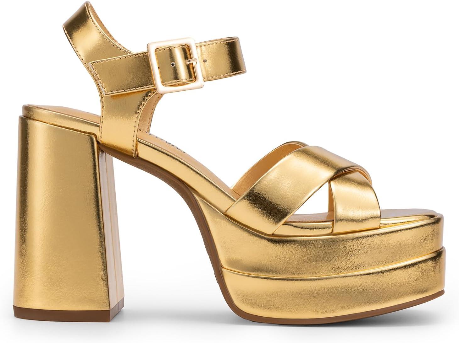 imageDREAM PAIRS Womens Platform Chunky Heels Square Open Toe Ankle Strap High Heeled Sandals Y2K Shoes for Party BrunchGoldmetallic