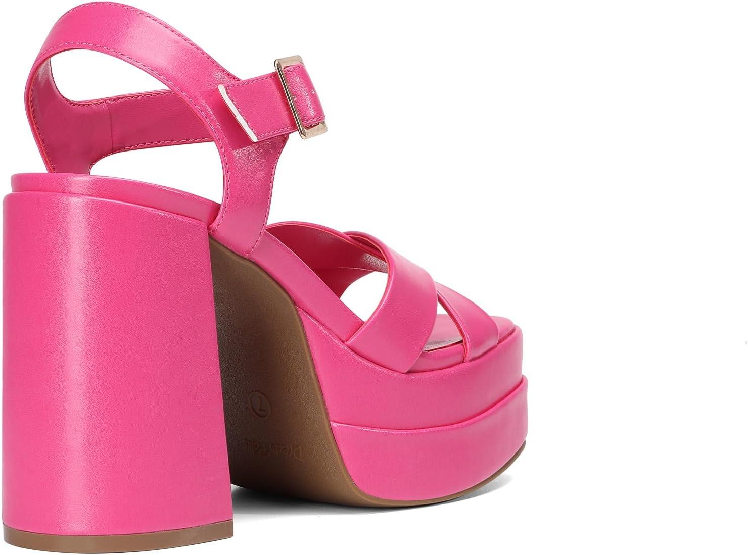 imageDREAM PAIRS Womens Platform Chunky Heels Square Open Toe Ankle Strap High Heeled Sandals Y2K Shoes for Party BrunchHot Pink