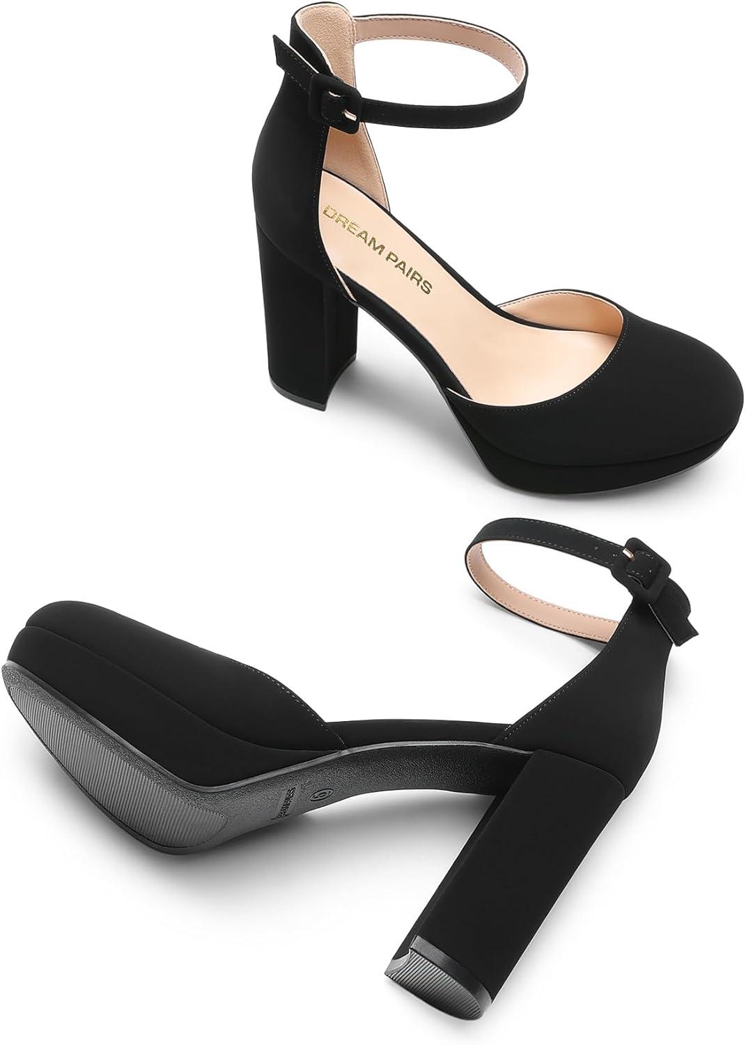 imageDREAM PAIRS Womens Platform Chunky High Heels Closed Toe Block Ankle Strap Dress Bridal Party Wedding ShoesBlacknubuck