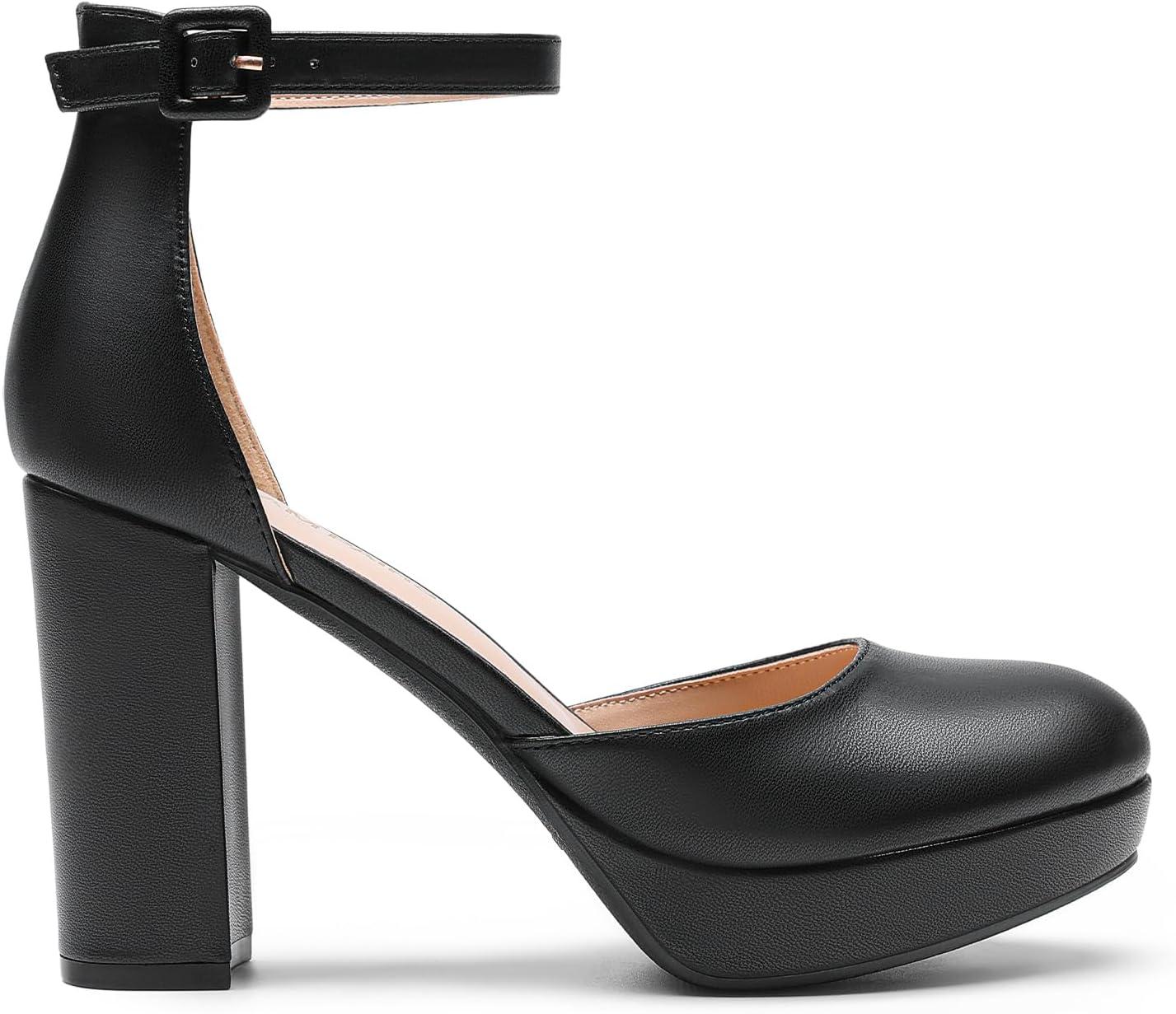 imageDREAM PAIRS Womens Platform Chunky High Heels Closed Toe Block Ankle Strap Dress Bridal Party Wedding ShoesBlackpu