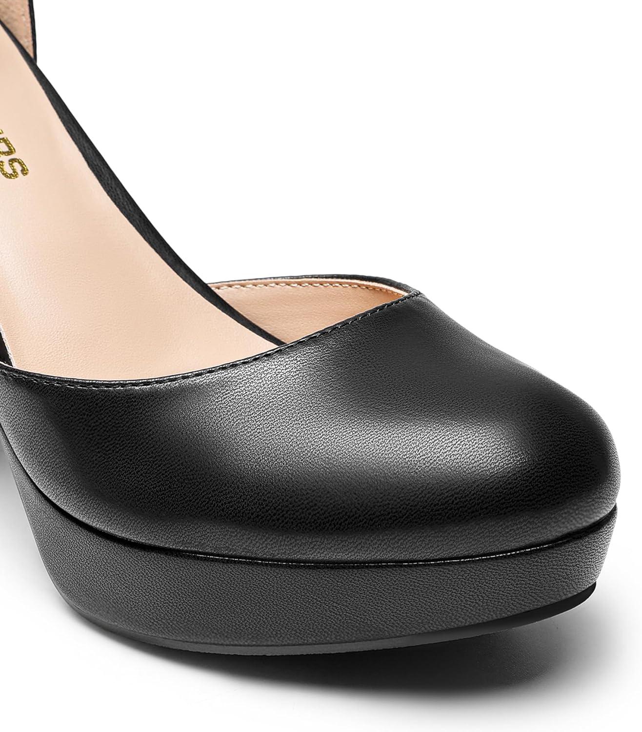 imageDREAM PAIRS Womens Platform Chunky High Heels Closed Toe Block Ankle Strap Dress Bridal Party Wedding ShoesBlackpu