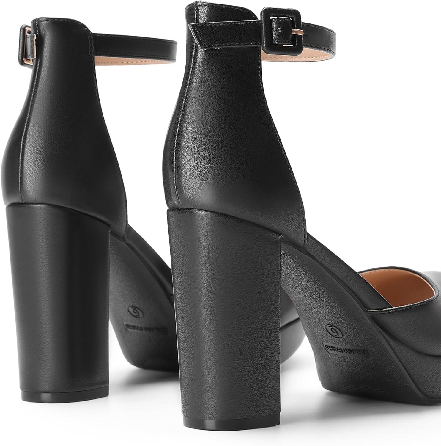 imageDREAM PAIRS Womens Platform Chunky High Heels Closed Toe Block Ankle Strap Dress Bridal Party Wedding ShoesBlackpu