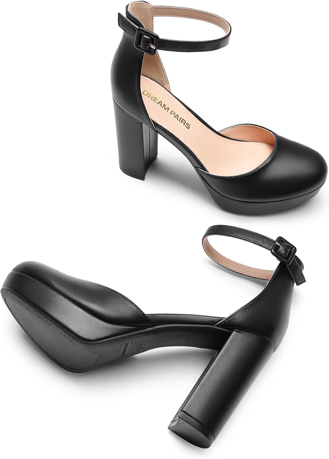 imageDREAM PAIRS Womens Platform Chunky High Heels Closed Toe Block Ankle Strap Dress Bridal Party Wedding ShoesBlackpu