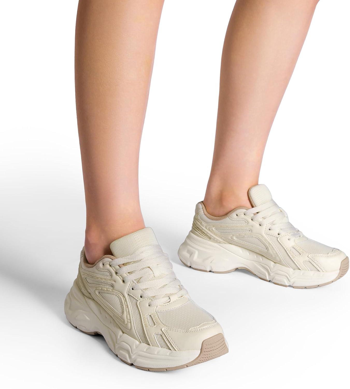 imageDREAM PAIRS Womens Platform Chunky Liv Fashion Sneakers Walking LaceUp Comfortable Y2KStyle Sneakers Workout Sport Work Casual Tennis ShoesBeige