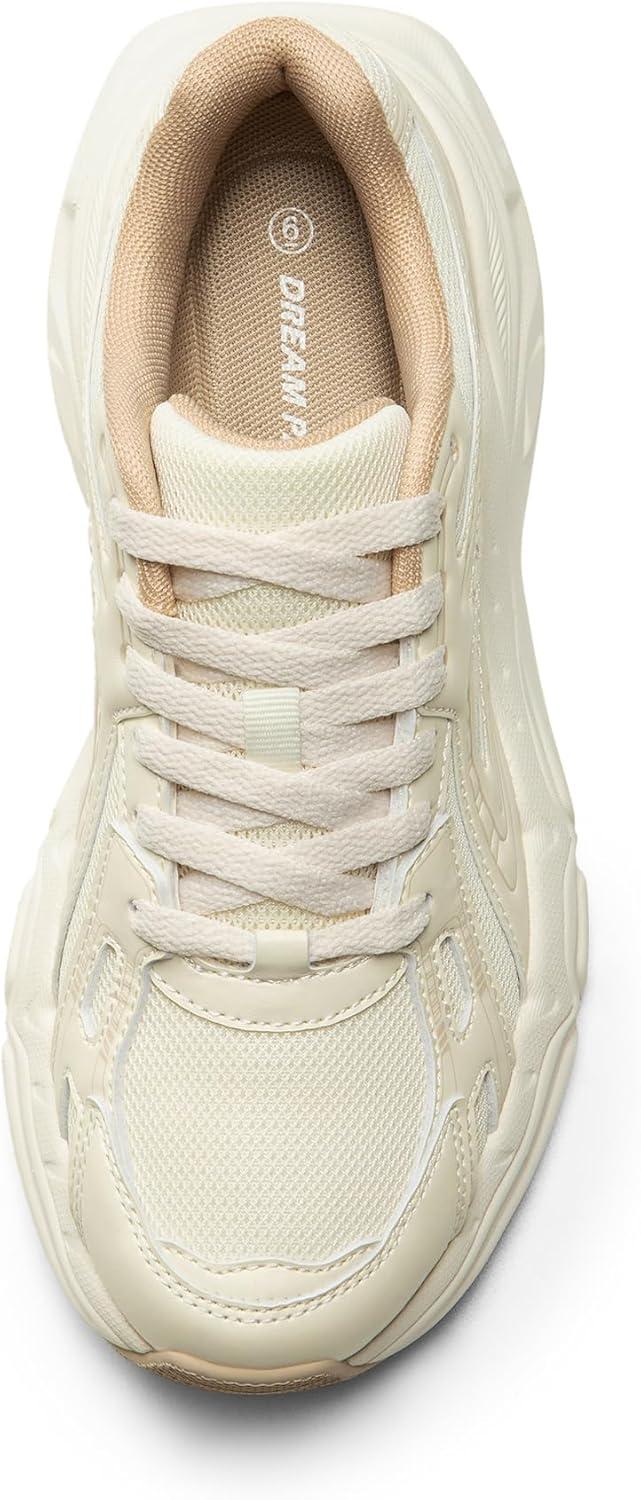 imageDREAM PAIRS Womens Platform Chunky Liv Fashion Sneakers Walking LaceUp Comfortable Y2KStyle Sneakers Workout Sport Work Casual Tennis ShoesBeige