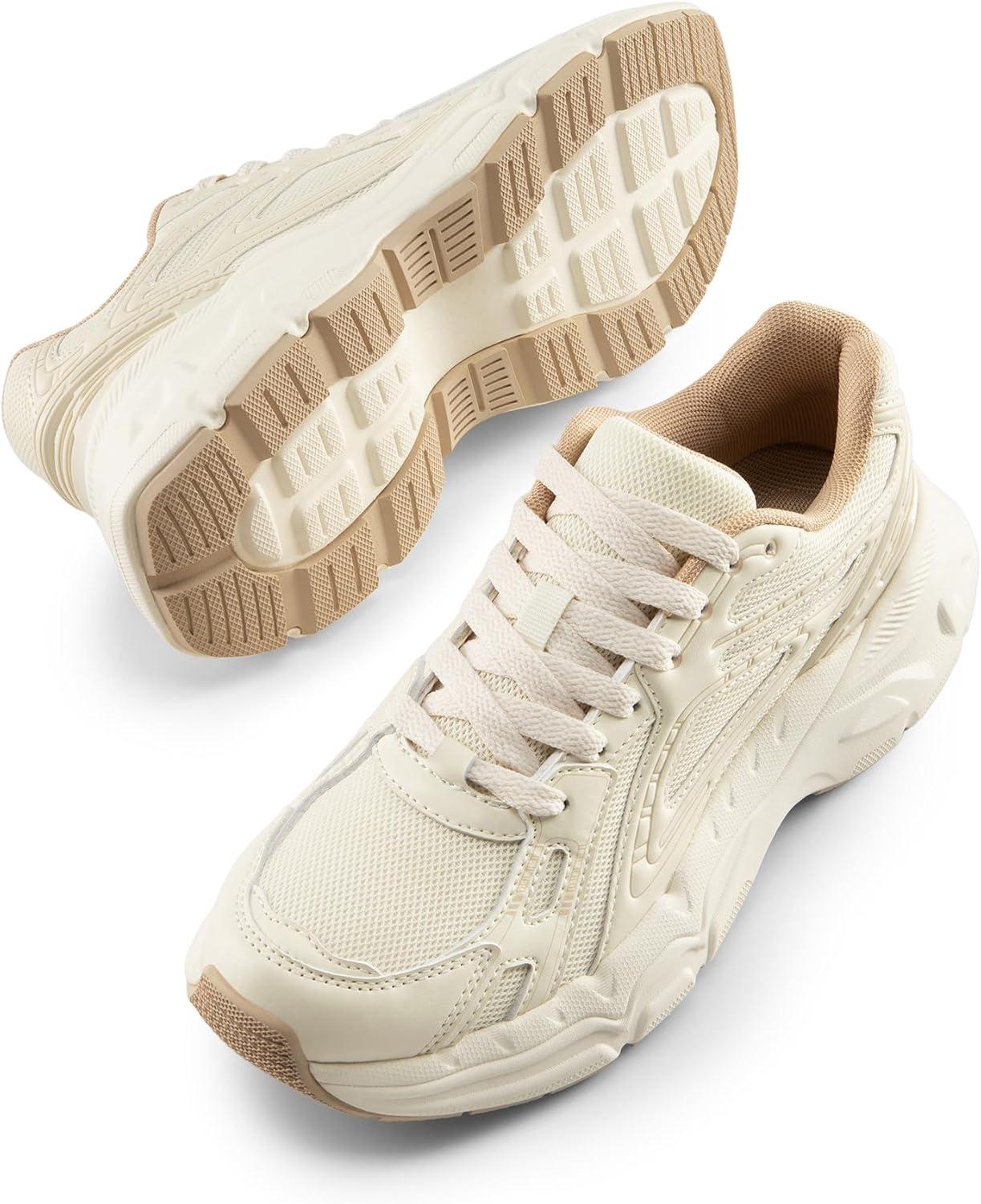 imageDREAM PAIRS Womens Platform Chunky Liv Fashion Sneakers Walking LaceUp Comfortable Y2KStyle Sneakers Workout Sport Work Casual Tennis ShoesBeige