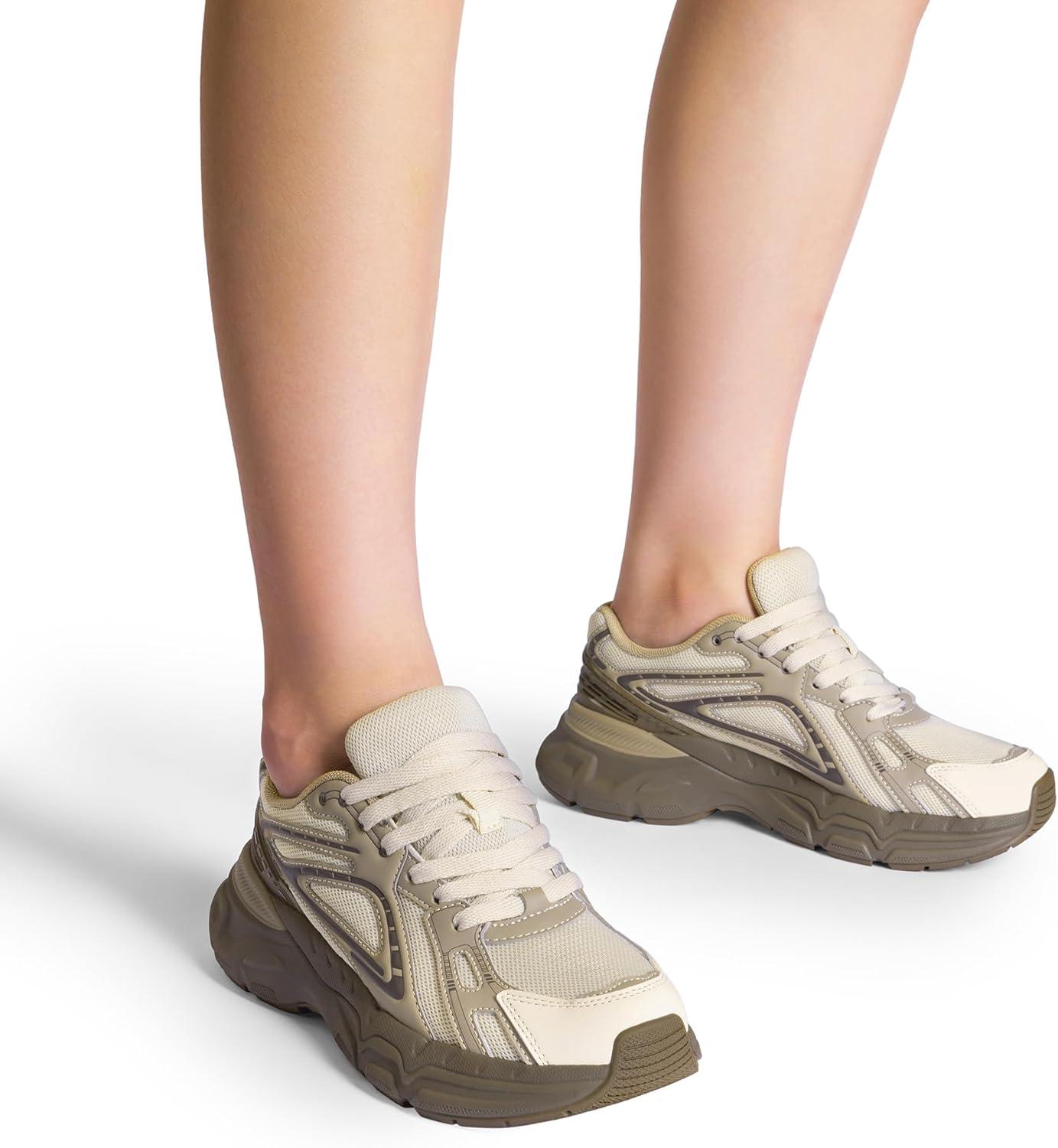 imageDREAM PAIRS Womens Platform Chunky Liv Fashion Sneakers Walking LaceUp Comfortable Y2KStyle Sneakers Workout Sport Work Casual Tennis ShoesBrownBeige