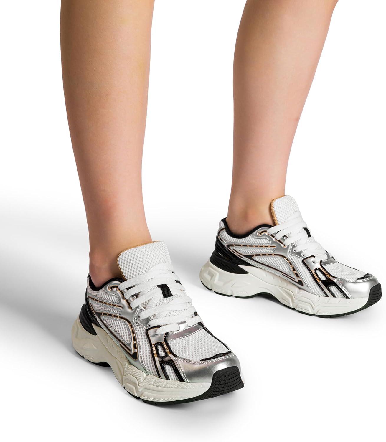 imageDREAM PAIRS Womens Platform Chunky Liv Fashion Sneakers Walking LaceUp Comfortable Y2KStyle Sneakers Workout Sport Work Casual Tennis ShoesSilverBlack