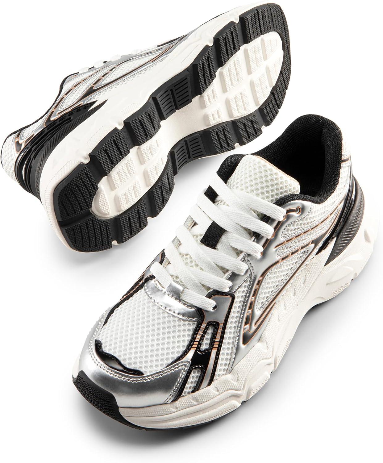 imageDREAM PAIRS Womens Platform Chunky Liv Fashion Sneakers Walking LaceUp Comfortable Y2KStyle Sneakers Workout Sport Work Casual Tennis ShoesSilverBlack