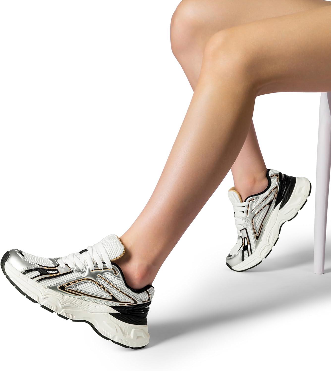 imageDREAM PAIRS Womens Platform Chunky Liv Fashion Sneakers Walking LaceUp Comfortable Y2KStyle Sneakers Workout Sport Work Casual Tennis ShoesSilverBlack