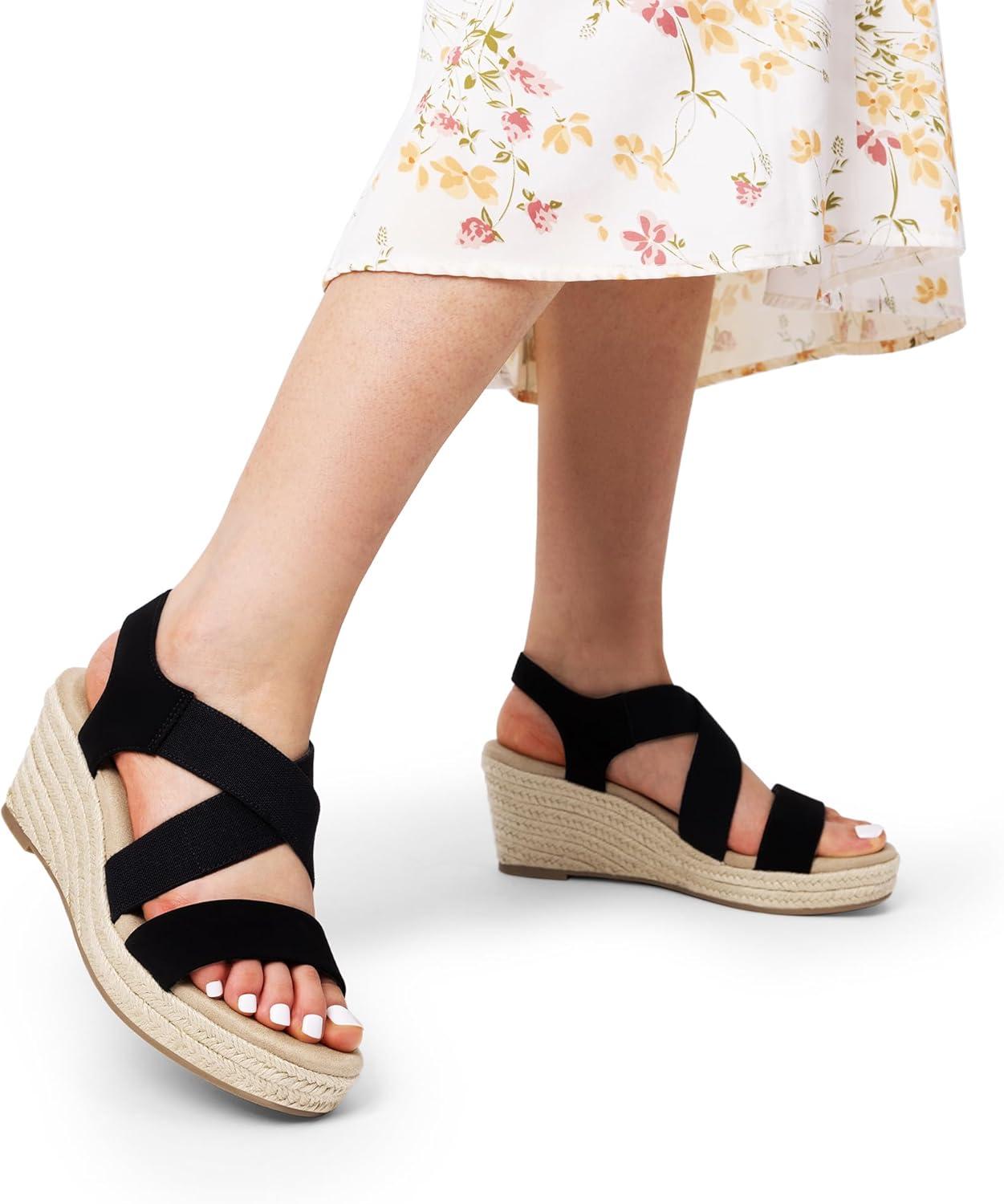 imageDREAM PAIRS Womens Platform Espadrilles Wedge Sandals Slip on Elastic Ankle Strap Sandals for Women Casual Dressy SummerBlacknubuck