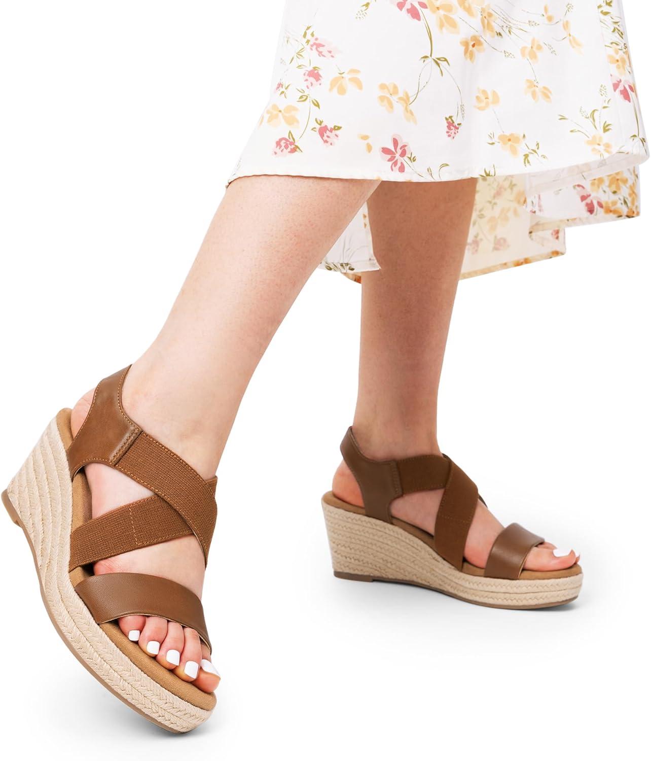 imageDREAM PAIRS Womens Platform Espadrilles Wedge Sandals Slip on Elastic Ankle Strap Sandals for Women Casual Dressy SummerCamelpu