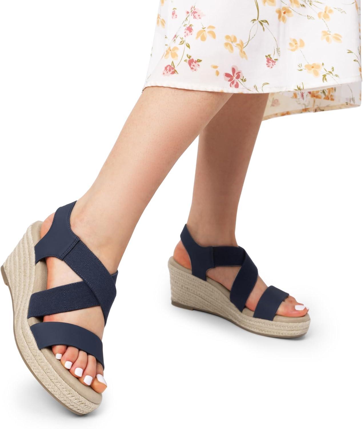imageDREAM PAIRS Womens Platform Espadrilles Wedge Sandals Slip on Elastic Ankle Strap Sandals for Women Casual Dressy SummerNavynubuck