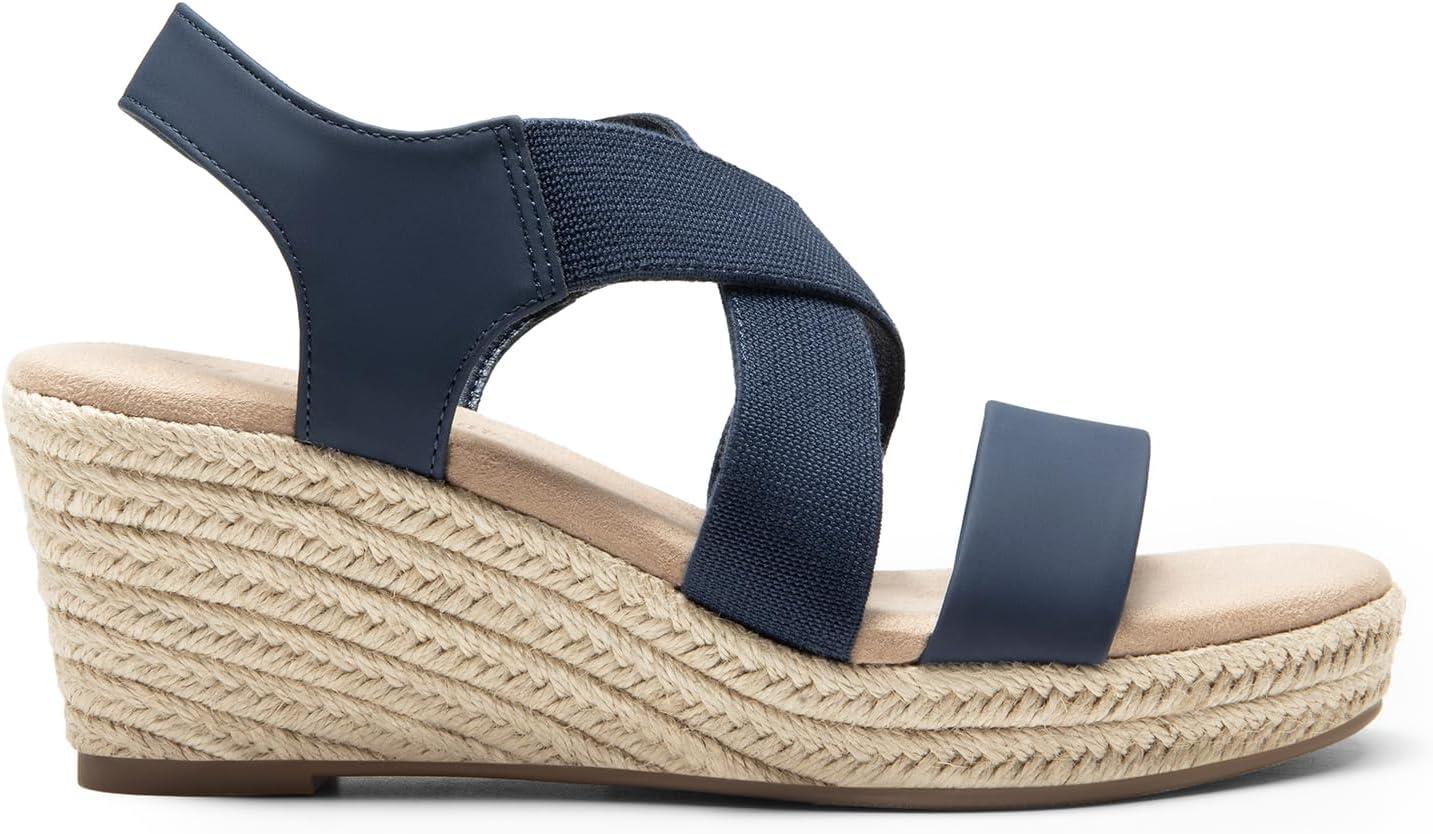 imageDREAM PAIRS Womens Platform Espadrilles Wedge Sandals Slip on Elastic Ankle Strap Sandals for Women Casual Dressy SummerNavynubuck