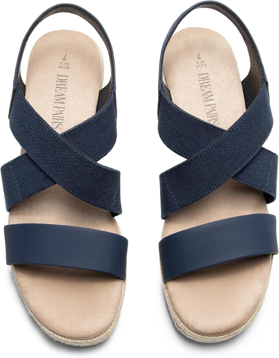 imageDREAM PAIRS Womens Platform Espadrilles Wedge Sandals Slip on Elastic Ankle Strap Sandals for Women Casual Dressy SummerNavynubuck