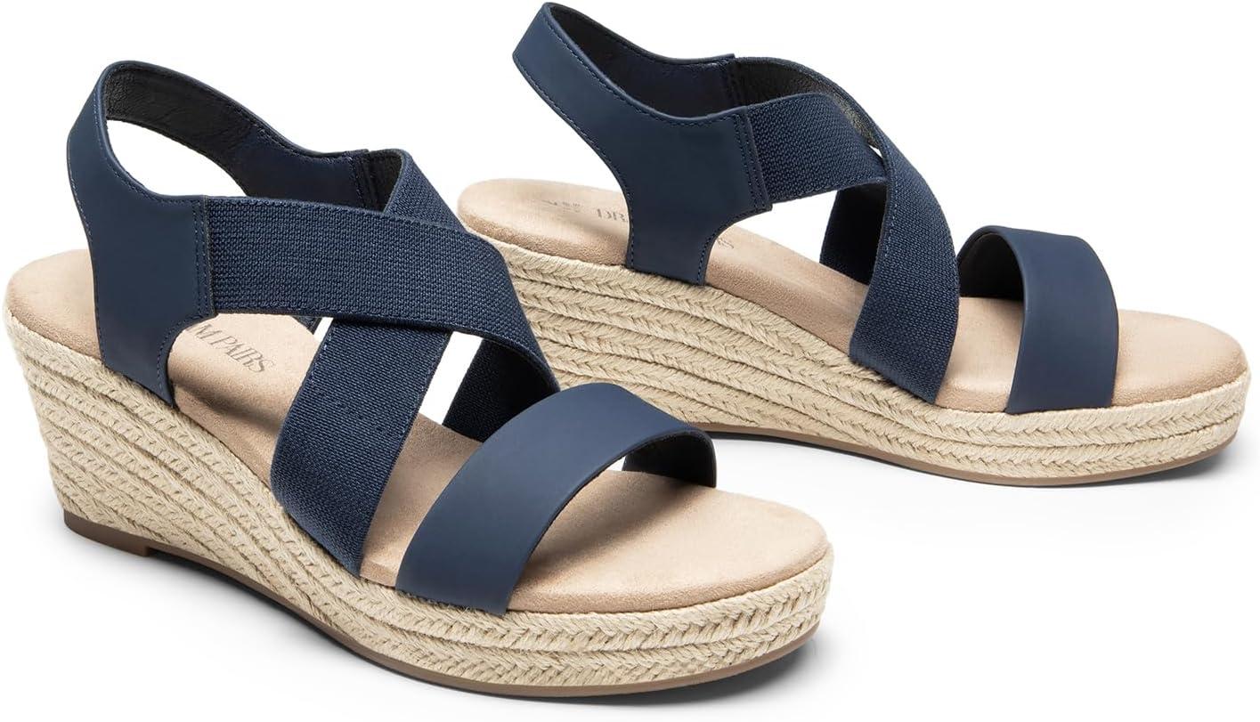 imageDREAM PAIRS Womens Platform Espadrilles Wedge Sandals Slip on Elastic Ankle Strap Sandals for Women Casual Dressy SummerNavynubuck