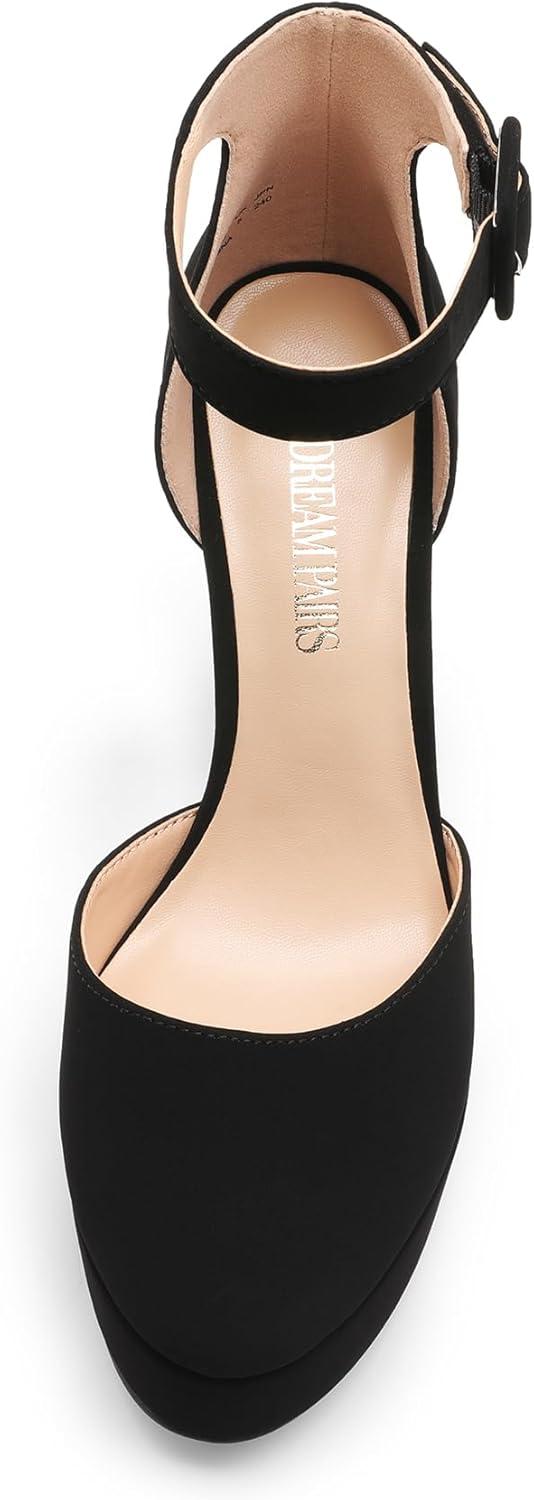 imageDREAM PAIRS Womens Platform High Chunky Heels Closed Toe Block Ankle Strap Dress Buckle Round Toe Wedding Party Comfortable Pumps ShoesBlacknubuck