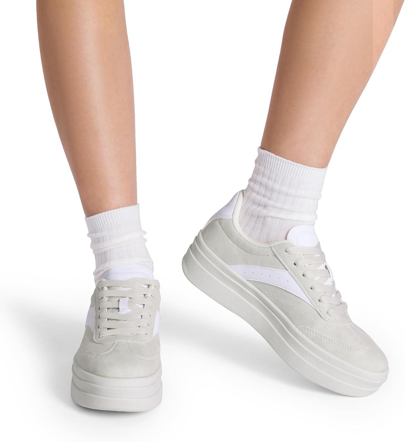 imageDREAM PAIRS Womens Platform Sneakers Walking Val Tennis LaceUp Comfortable Casual Fashion Sneakers ShoesBeige