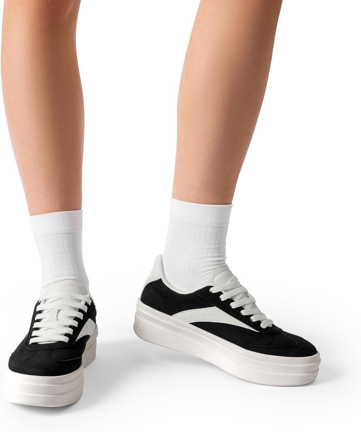 imageDREAM PAIRS Womens Platform Sneakers Walking Val Tennis LaceUp Comfortable Casual Fashion Sneakers ShoesBlackWhite