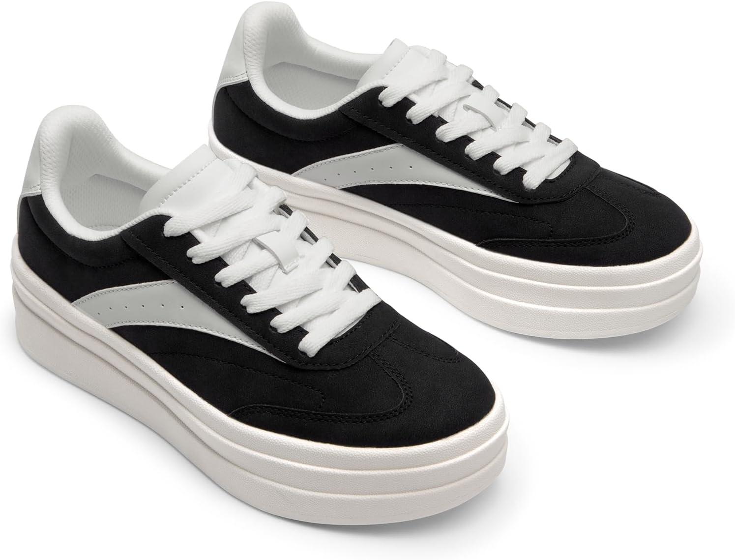 imageDREAM PAIRS Womens Platform Sneakers Walking Val Tennis LaceUp Comfortable Casual Fashion Sneakers ShoesBlackWhite