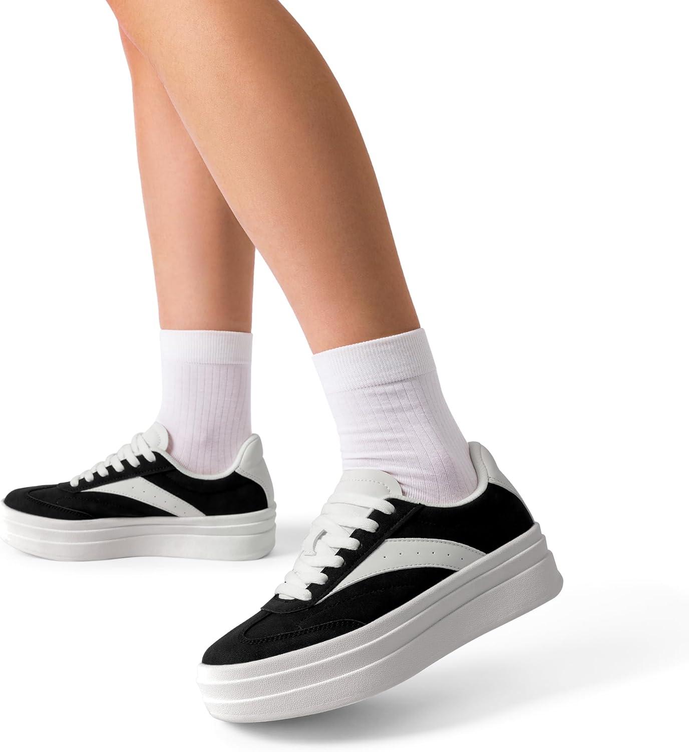 imageDREAM PAIRS Womens Platform Sneakers Walking Val Tennis LaceUp Comfortable Casual Fashion Sneakers ShoesBlackWhite