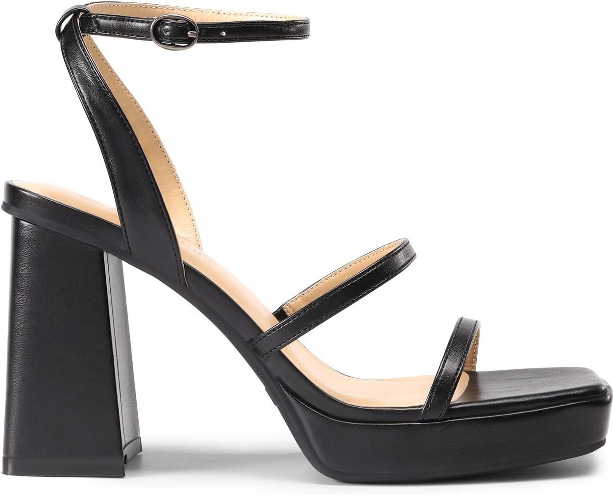 imageDREAM PAIRS Womens Platform Strappy Heels Open Toe Ankle Strap Square Party Sandals Y2K Dress ShoesBlack