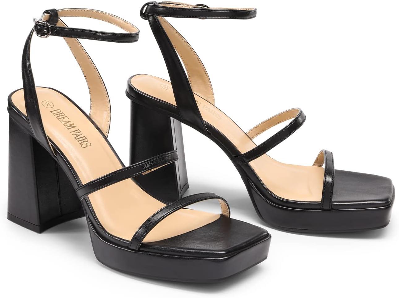 imageDREAM PAIRS Womens Platform Strappy Heels Open Toe Ankle Strap Square Party Sandals Y2K Dress ShoesBlack