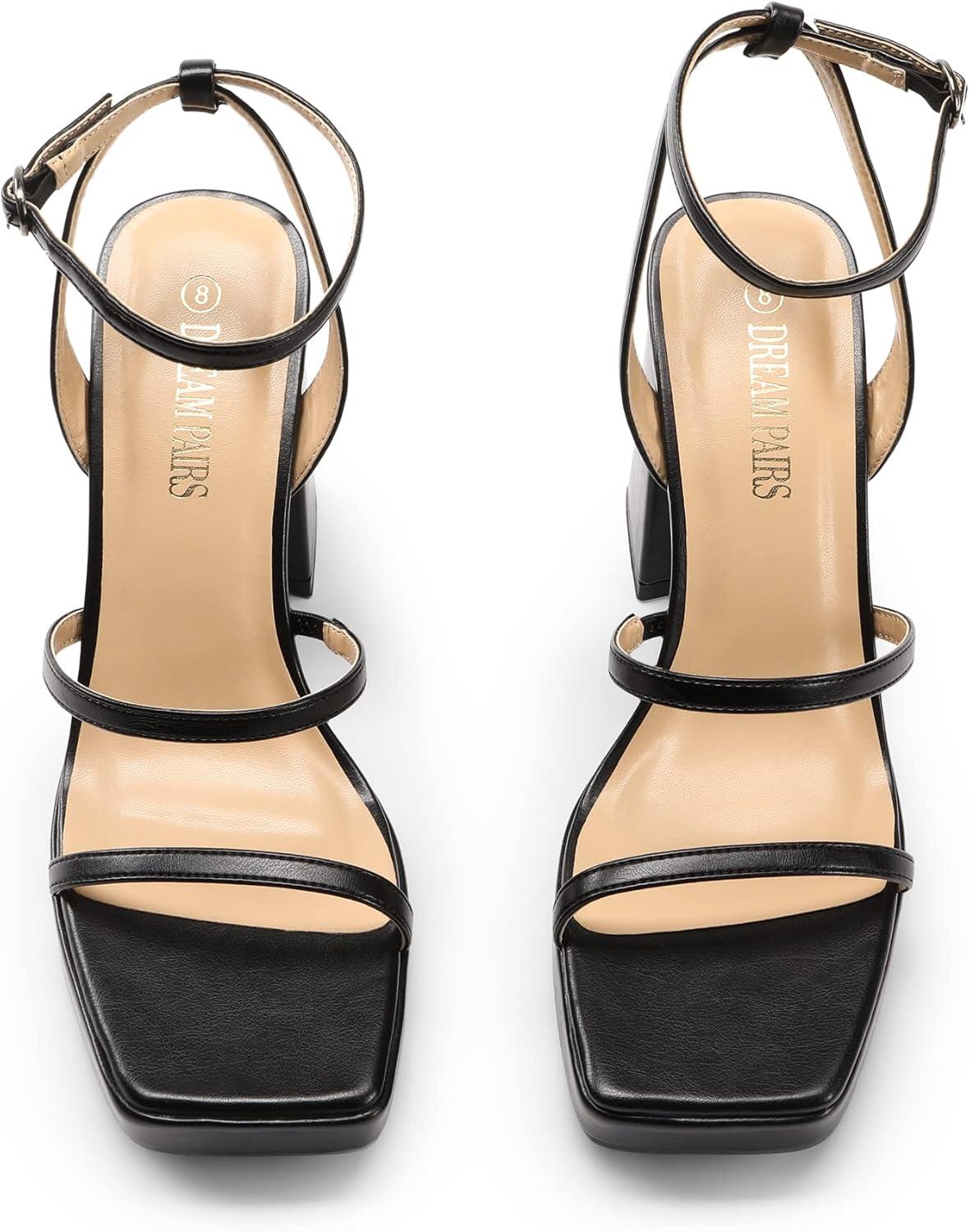 imageDREAM PAIRS Womens Platform Strappy Heels Open Toe Ankle Strap Square Party Sandals Y2K Dress ShoesBlack