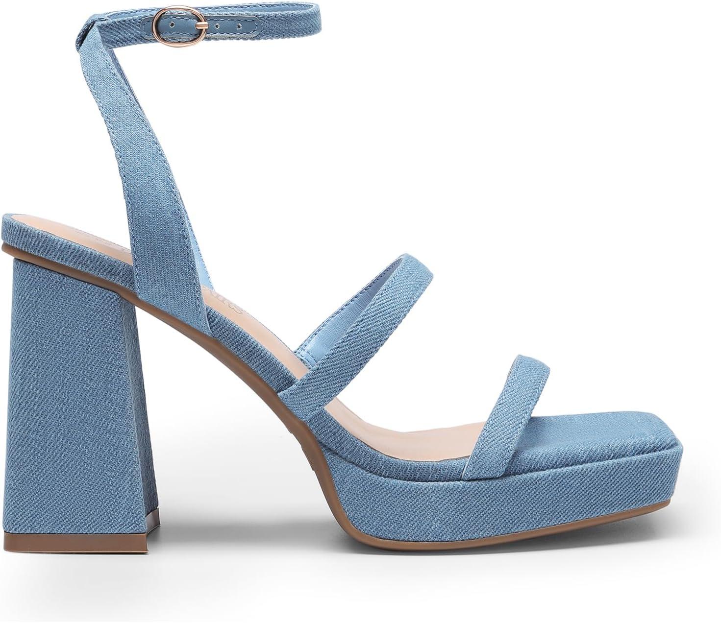 imageDREAM PAIRS Womens Platform Strappy Heels Open Toe Ankle Strap Square Party Sandals Y2K Dress ShoesDenim Blue