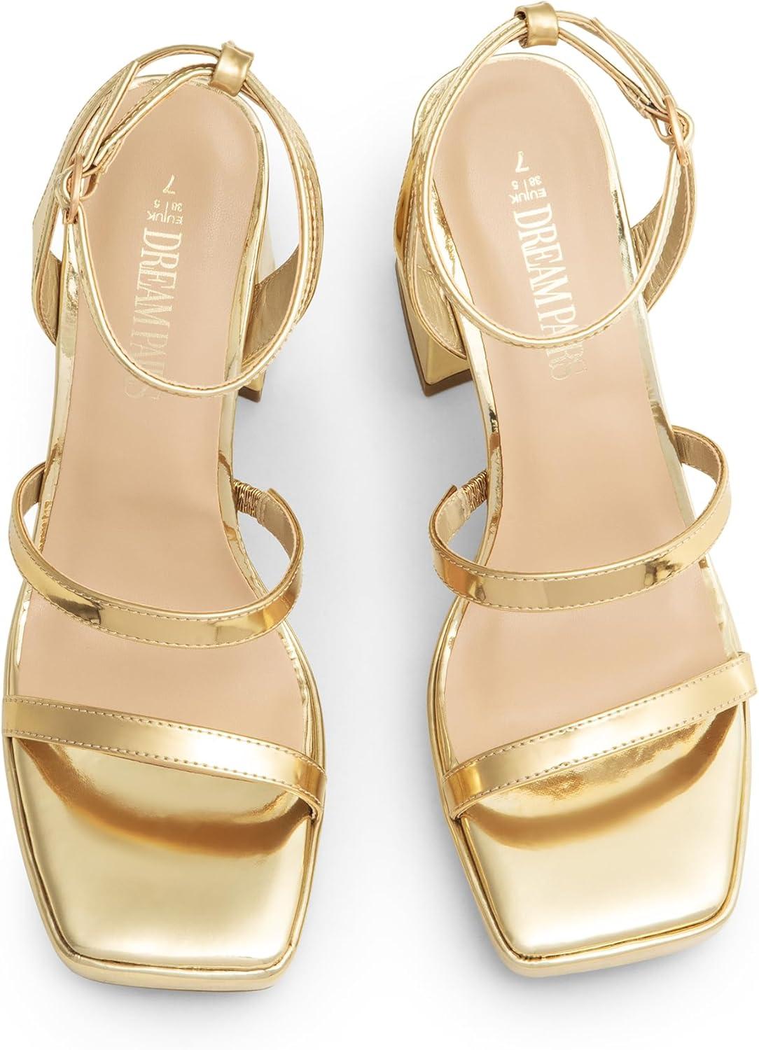 imageDREAM PAIRS Womens Platform Strappy Heels Open Toe Ankle Strap Square Party Sandals Y2K Dress ShoesGoldpat