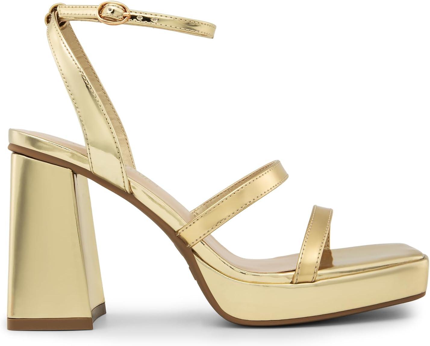 imageDREAM PAIRS Womens Platform Strappy Heels Open Toe Ankle Strap Square Party Sandals Y2K Dress ShoesGoldpat