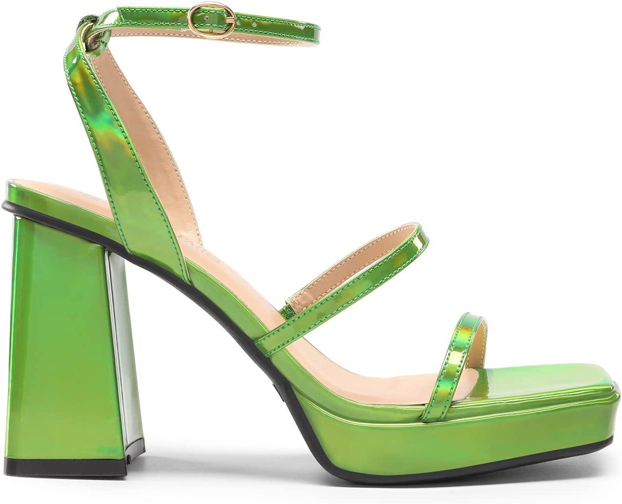 imageDREAM PAIRS Womens Platform Strappy Heels Open Toe Ankle Strap Square Party Sandals Y2K Dress ShoesGreen