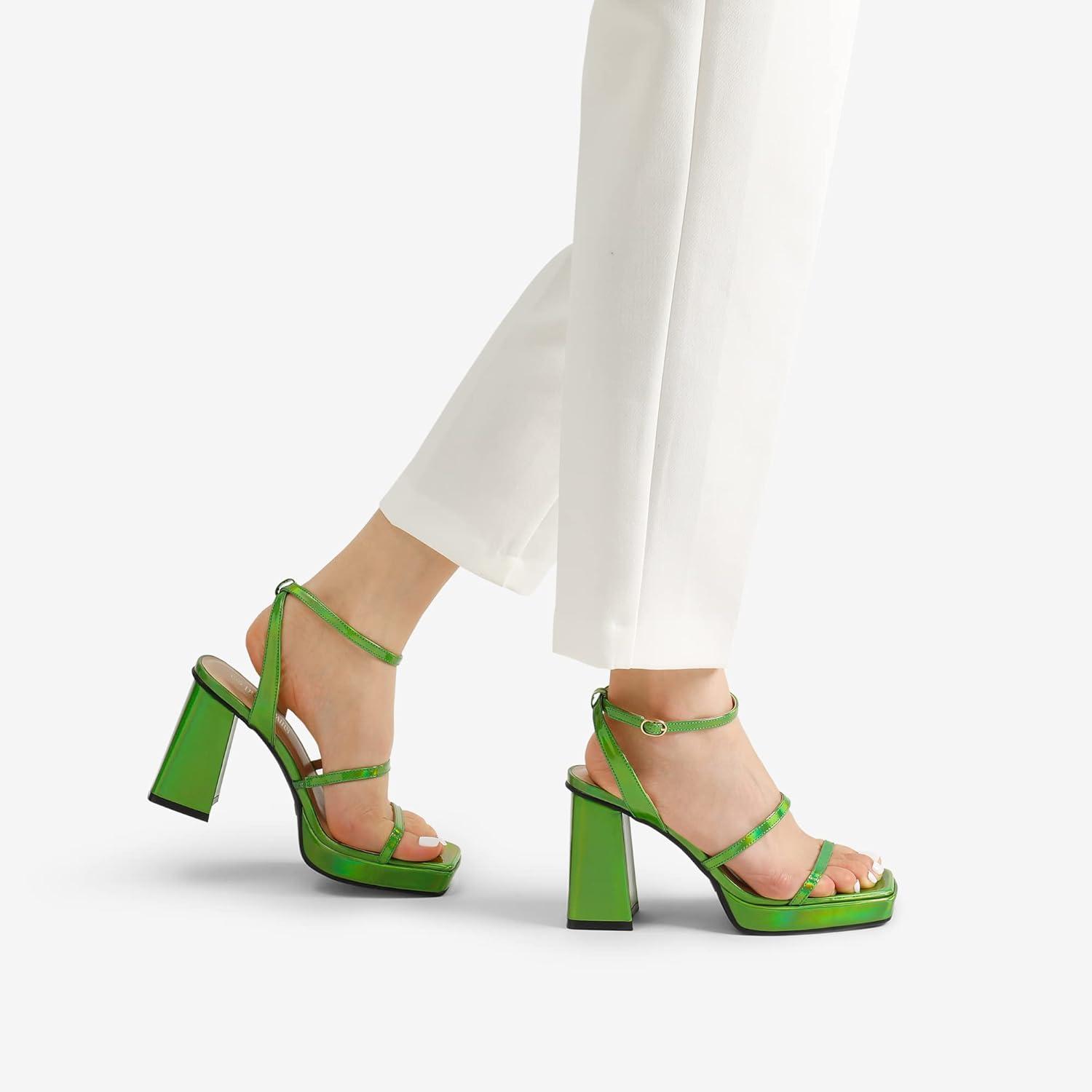 imageDREAM PAIRS Womens Platform Strappy Heels Open Toe Ankle Strap Square Party Sandals Y2K Dress ShoesGreen