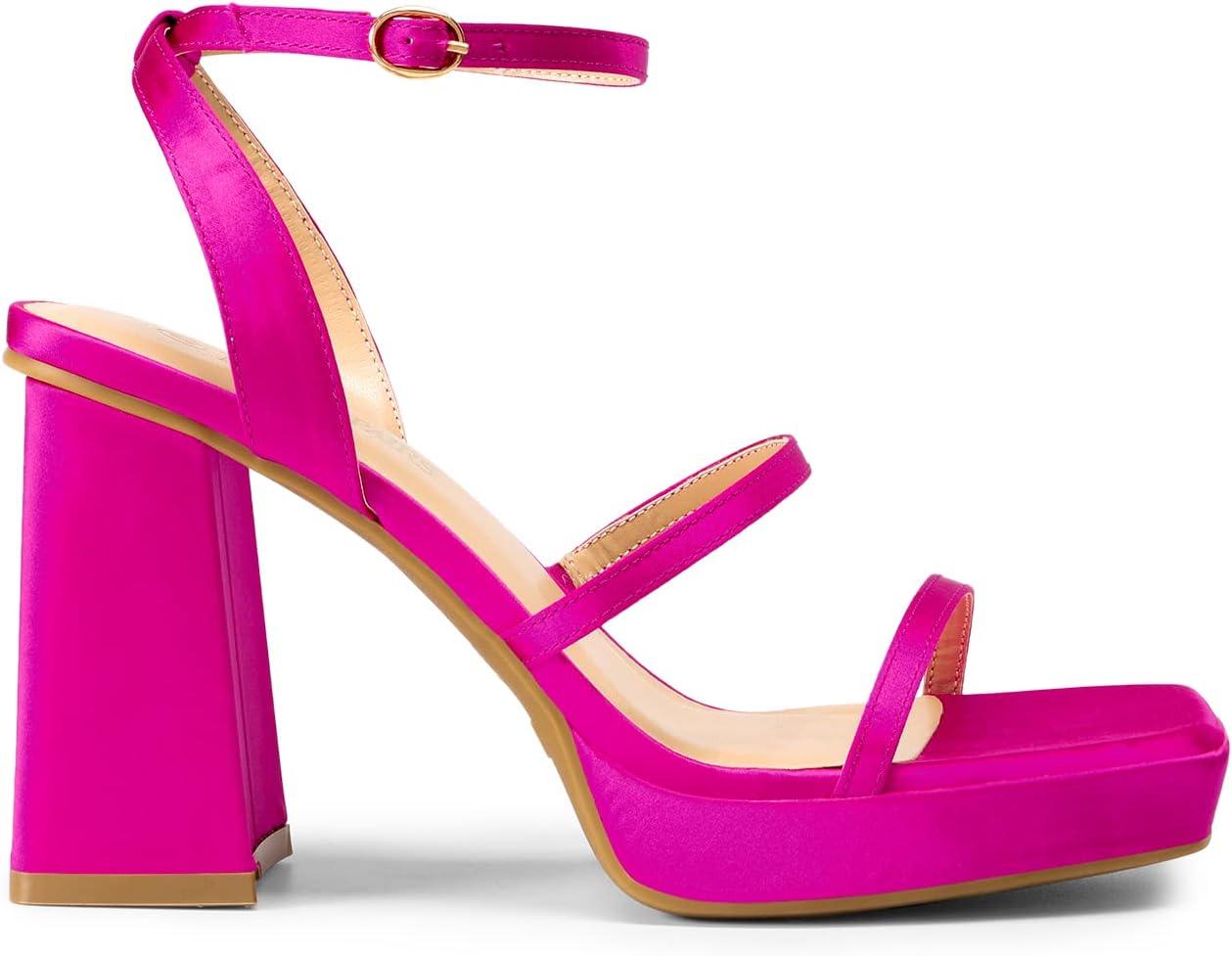 imageDREAM PAIRS Womens Platform Strappy Heels Open Toe Ankle Strap Square Party Sandals Y2K Dress ShoesHot Pink