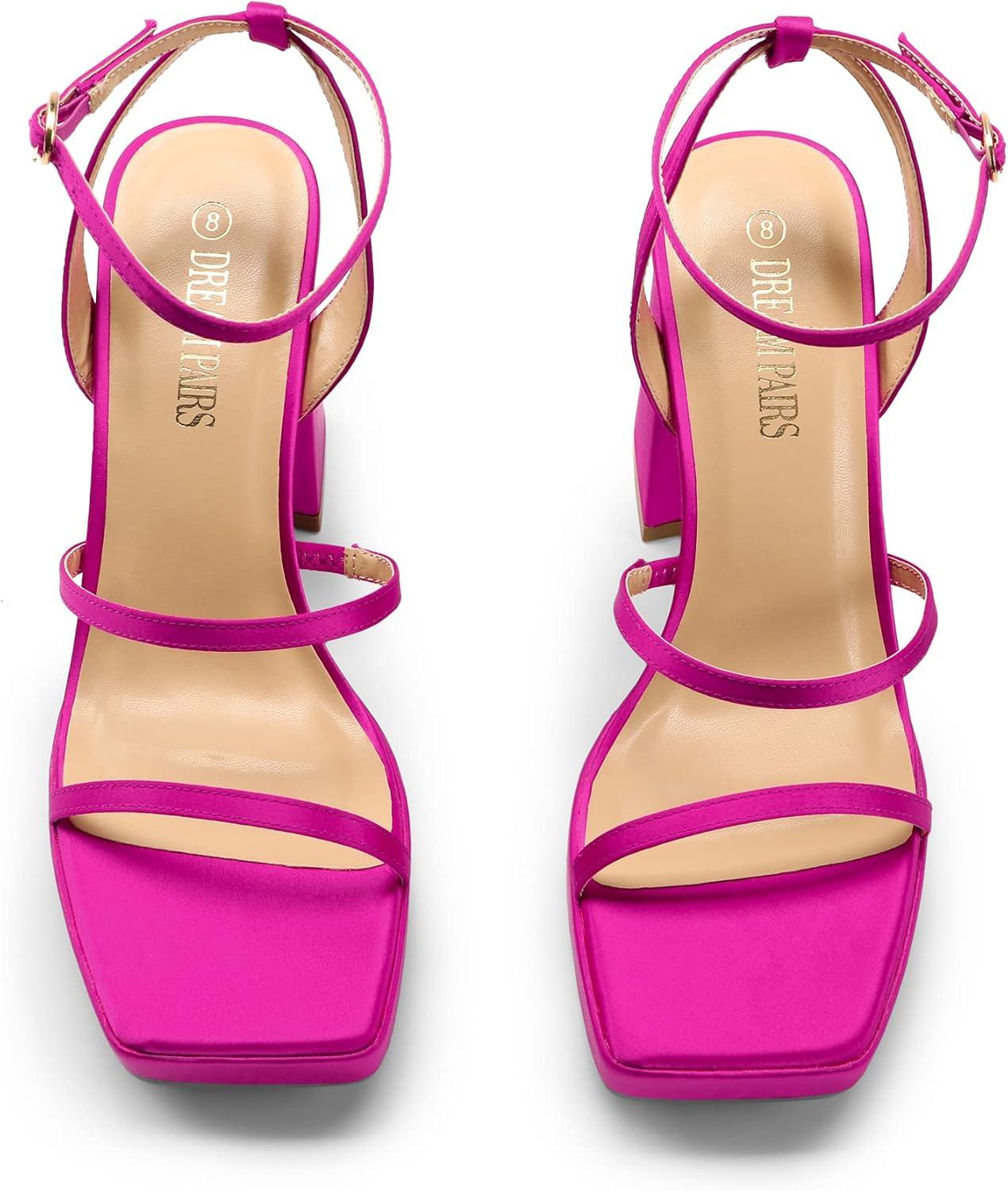 imageDREAM PAIRS Womens Platform Strappy Heels Open Toe Ankle Strap Square Party Sandals Y2K Dress ShoesHot Pink