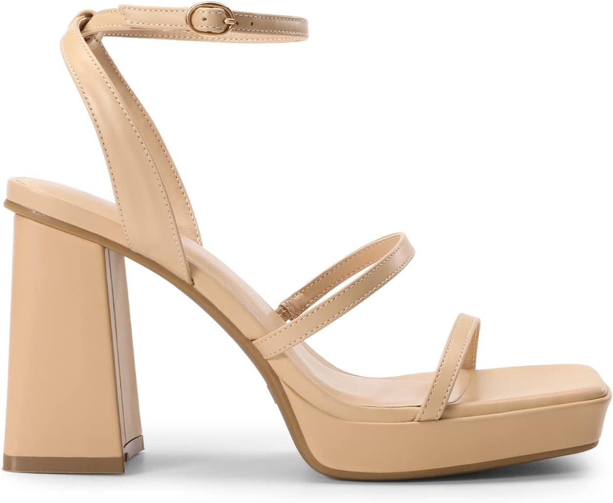 imageDREAM PAIRS Womens Platform Strappy Heels Open Toe Ankle Strap Square Party Sandals Y2K Dress ShoesNude