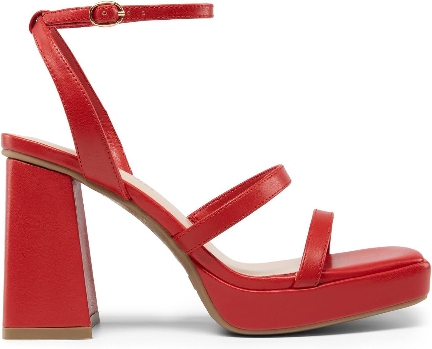 imageDREAM PAIRS Womens Platform Strappy Heels Open Toe Ankle Strap Square Party Sandals Y2K Dress ShoesRedpu