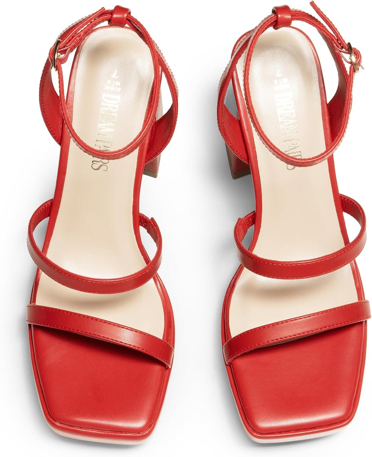 imageDREAM PAIRS Womens Platform Strappy Heels Open Toe Ankle Strap Square Party Sandals Y2K Dress ShoesRedpu