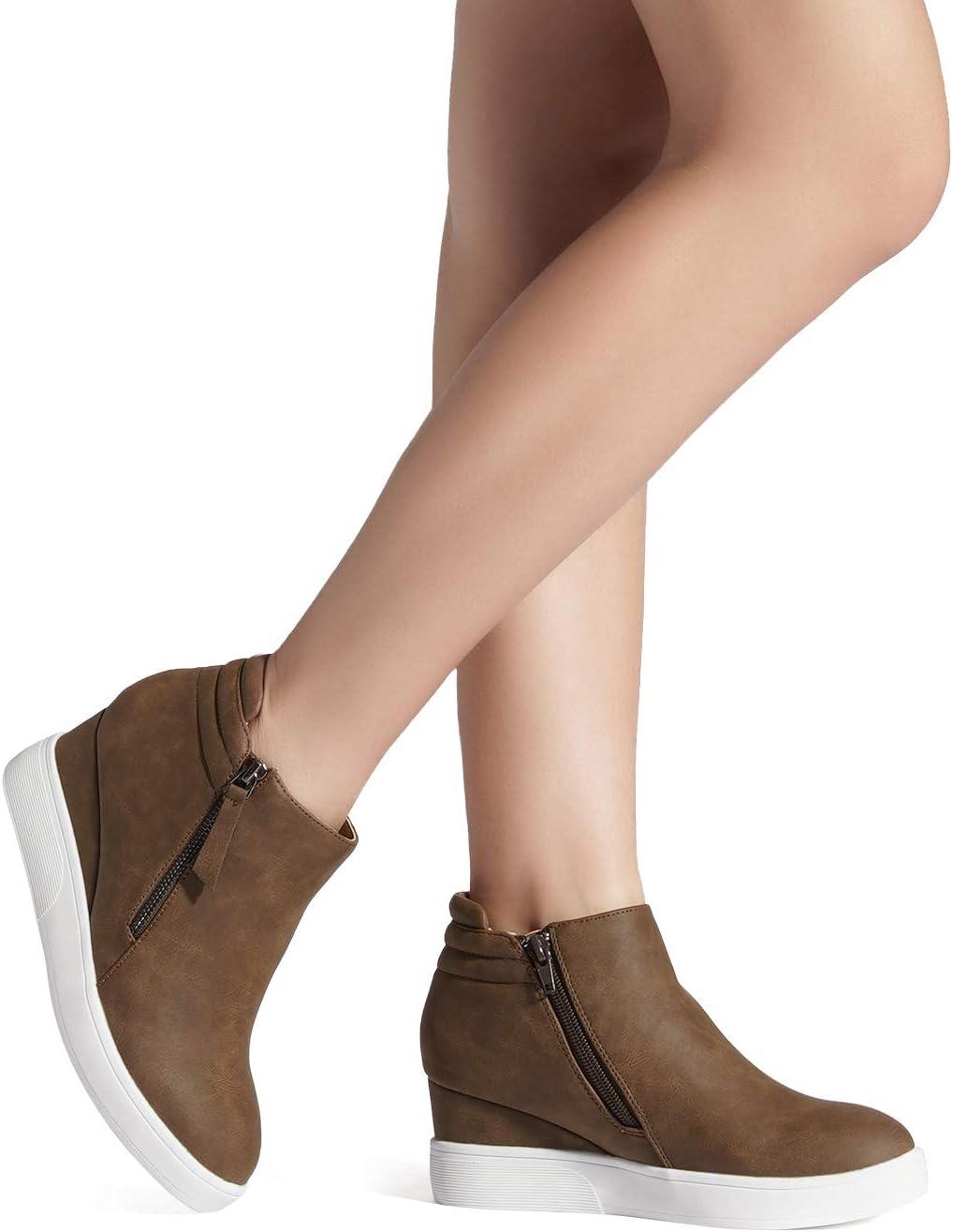 imageDREAM PAIRS Womens Platform Wedge Sneakers Ankle BootiesBrown