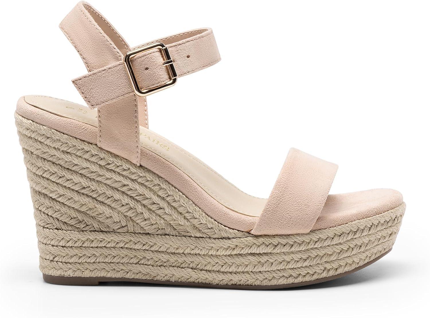 imageDREAM PAIRS Womens Platform Wedges Sandals Comfortable Open Toe Espadrilles Sandals Dressy Buckle Ankle Strap Summer ShoesAll Nude
